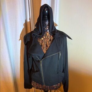 Black Hooded Jacket with Zipper Detail